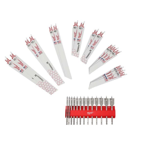 SAWZALL Metal Cutting Reciprocating Blade Set W/ 9 in. 8 TPI NITRUS TORCH Blade (17 PC) w/ Wood Spade Bit Set (13 PC)