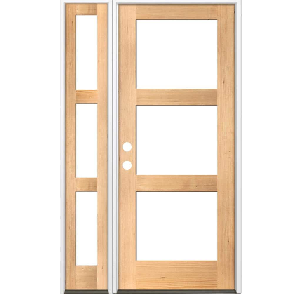 46 in. x 96 in. Modern Hemlock Right-Hand/Inswing 3-Lite Clear Glass Clear Stain Wood Prehung Front Door w/Left Sidelite price history on PriceWatchPro
