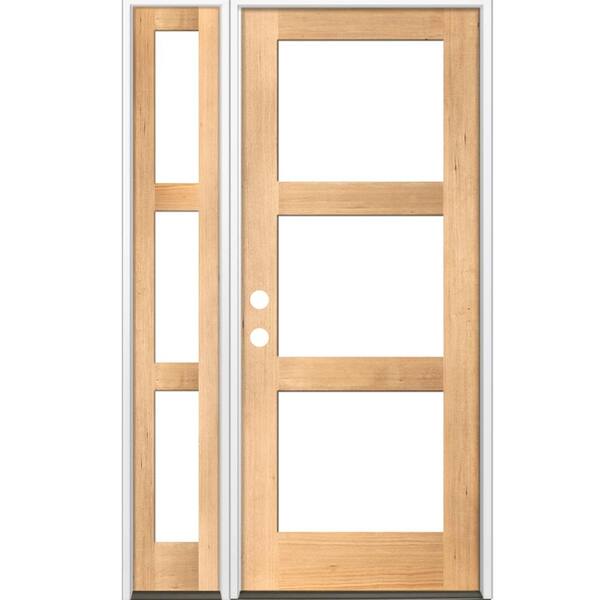 Krosswood Doors 50 in. x 96 in. Modern Hemlock Right-Hand/Inswing 3-Lite Clear Glass Clear Stain Wood Prehung Front Door w/Left Sidelite