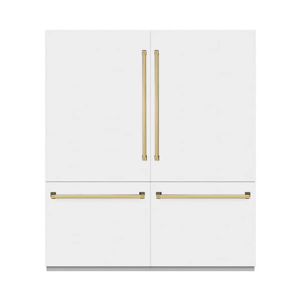 ZLINE Kitchen and Bath 72 in. 39.6 cu. ft. Built-in Bottom Freezer Refrigerator in Matte White with Graphite Gray Interior and Gold Accents