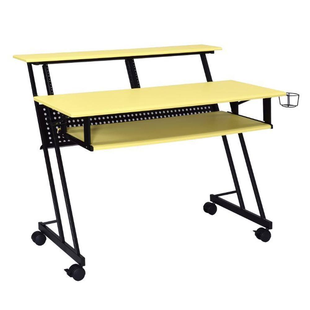 Studio 53'' Yellow Wood Desk with Cup Holder & Keyboard Tray