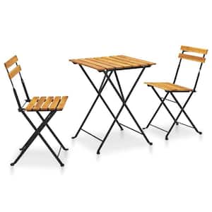 3-Piece Acacia Wood Outdoor Bistro Set Classic Folding Bistro Set with Steel Frame