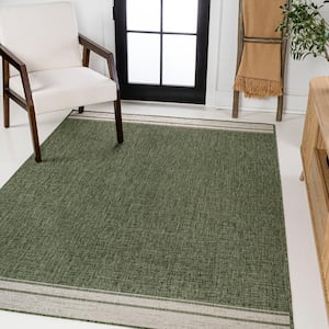 Alda Modern Minimalist Mingled Solid Green/Cream 8 ft. x 10 ft. Indoor/Outdoor Area Rug