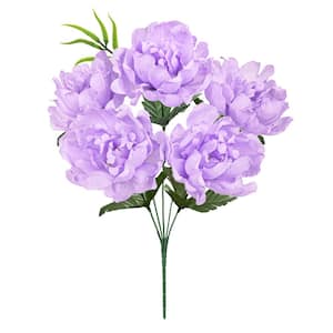 14 in. Lavender Purple Artificial Open Peony Flower Stem Bush Bouquet (Set of 12)