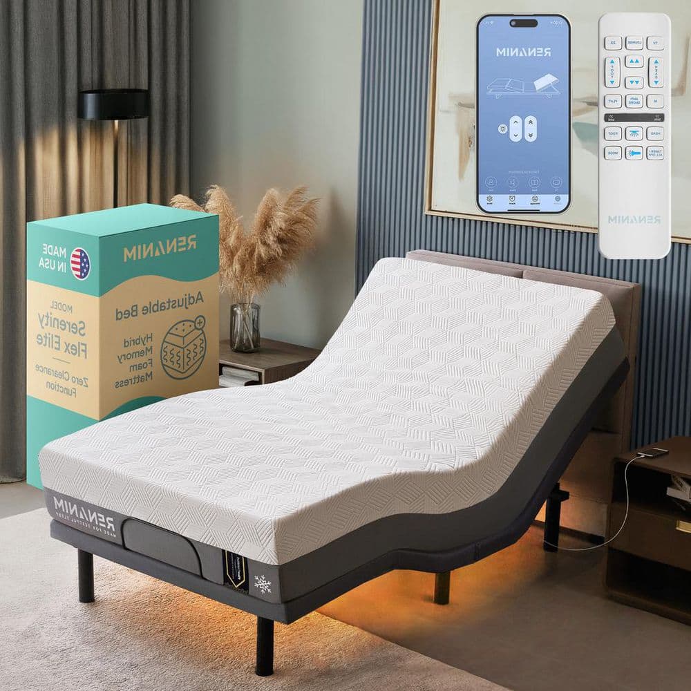 Gray Adjustable Bed Frame Split-King with 12 in. Hybrid Mattress, USB, Under Bed Light, App Control Adjustable Bed Base - thumbnail 2