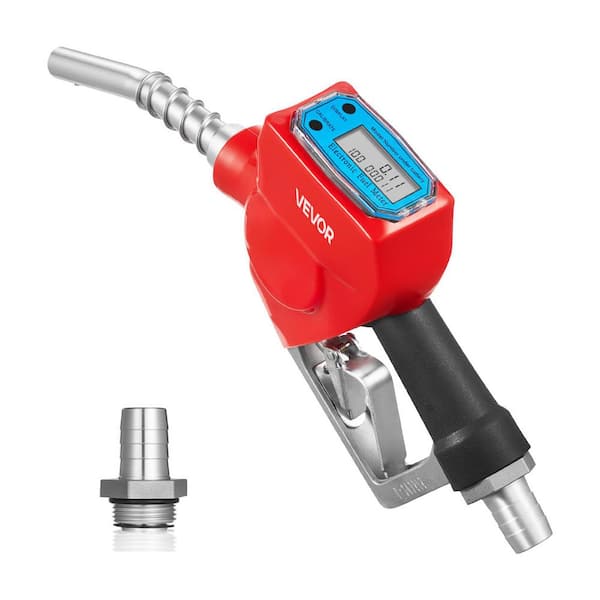 1 in. Barb Digital Fuel Nozzle with Swivel, Max Flow Rate 12.6 GPM, Auto Shut Off Diesel Gas Pump Nozzle, Kerosene Red