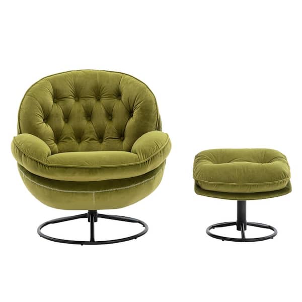 WSJCHANCE Green Velvet Accent Chair with Ottoman