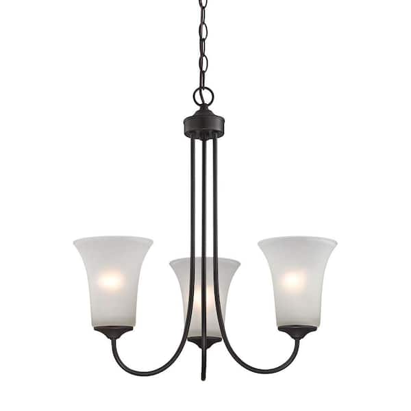 Titan Lighting Charleston 3-Light Oil-Rubbed Bronze Chandelier With White Glass Shades
