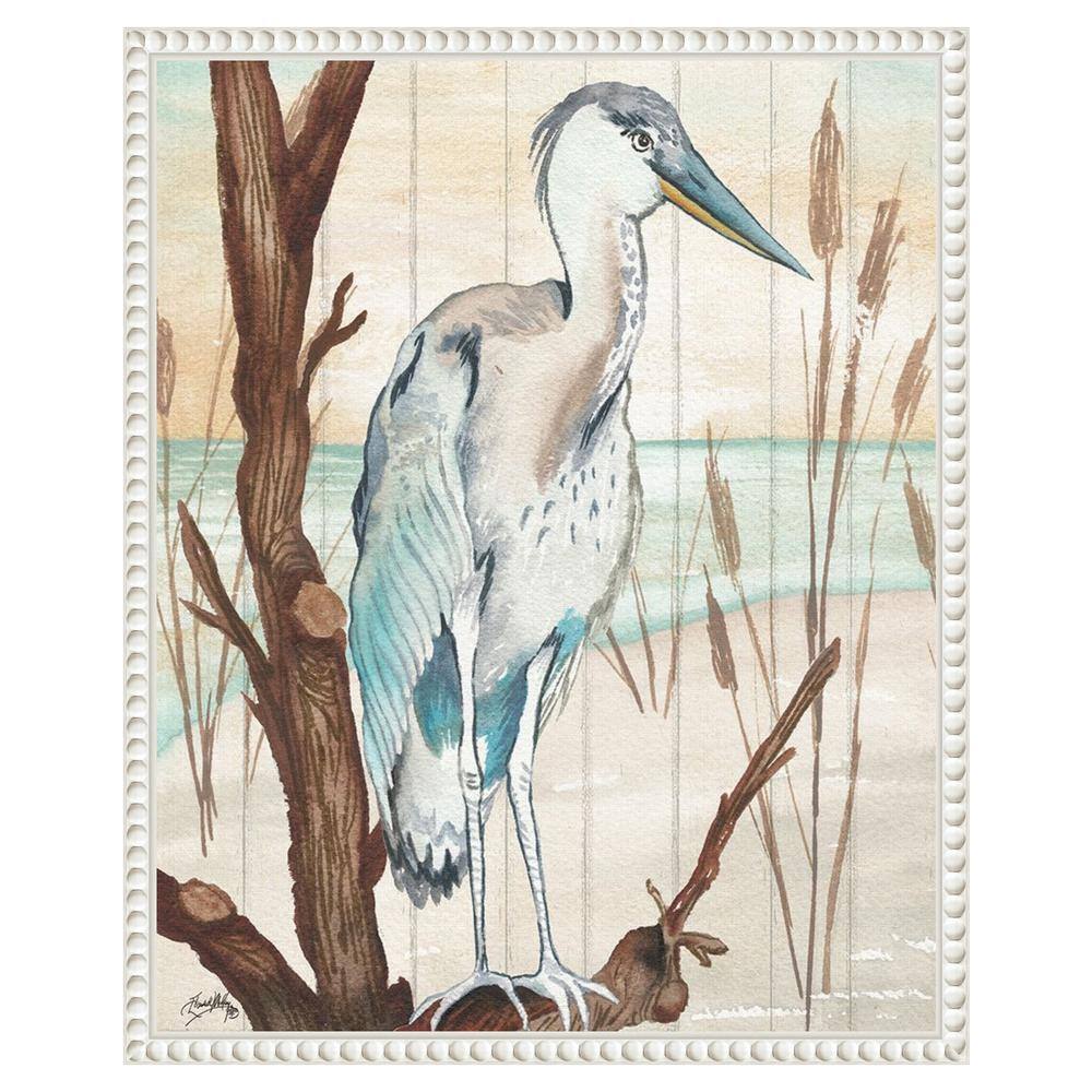 Heron on Branch Coastal Canvas Framed Wall Art 16 x 20