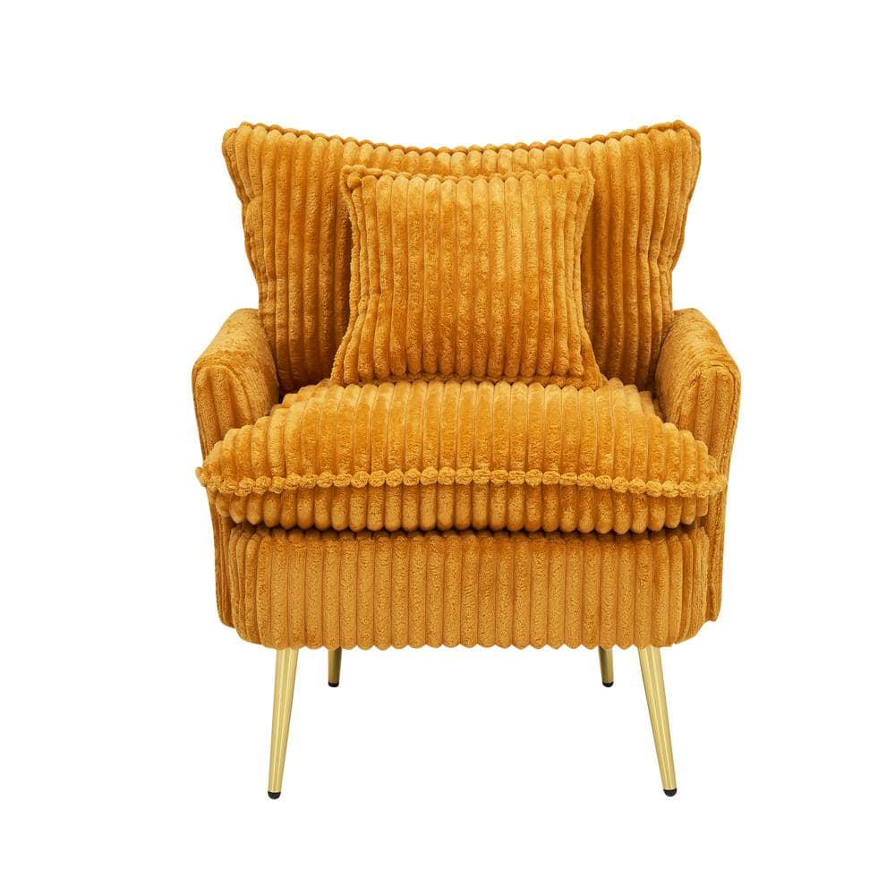 Yellow Corduroy Accent Arm Chair Fabric Comfy Reading Chair Cozy Lounge Cha
