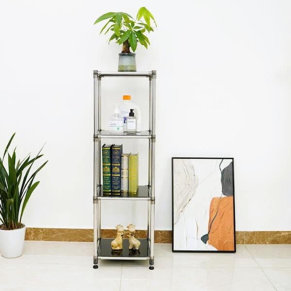 4-Tier Heavy Duty Stainless steel Storage Shelving Unit, 100 lbs./Shelf for Indoor/Outdoor Organization in Black