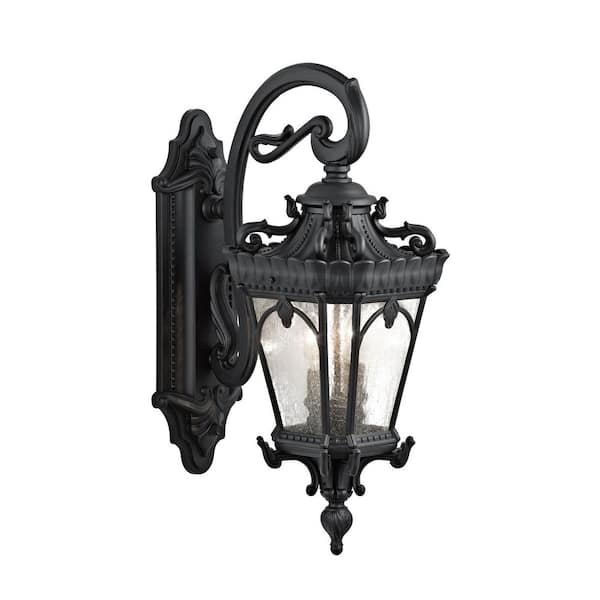 Tournai 2-Light Textured Black Outdoor Hardwired Wall Lantern Sconce with No Bulbs Included (1-Pack)