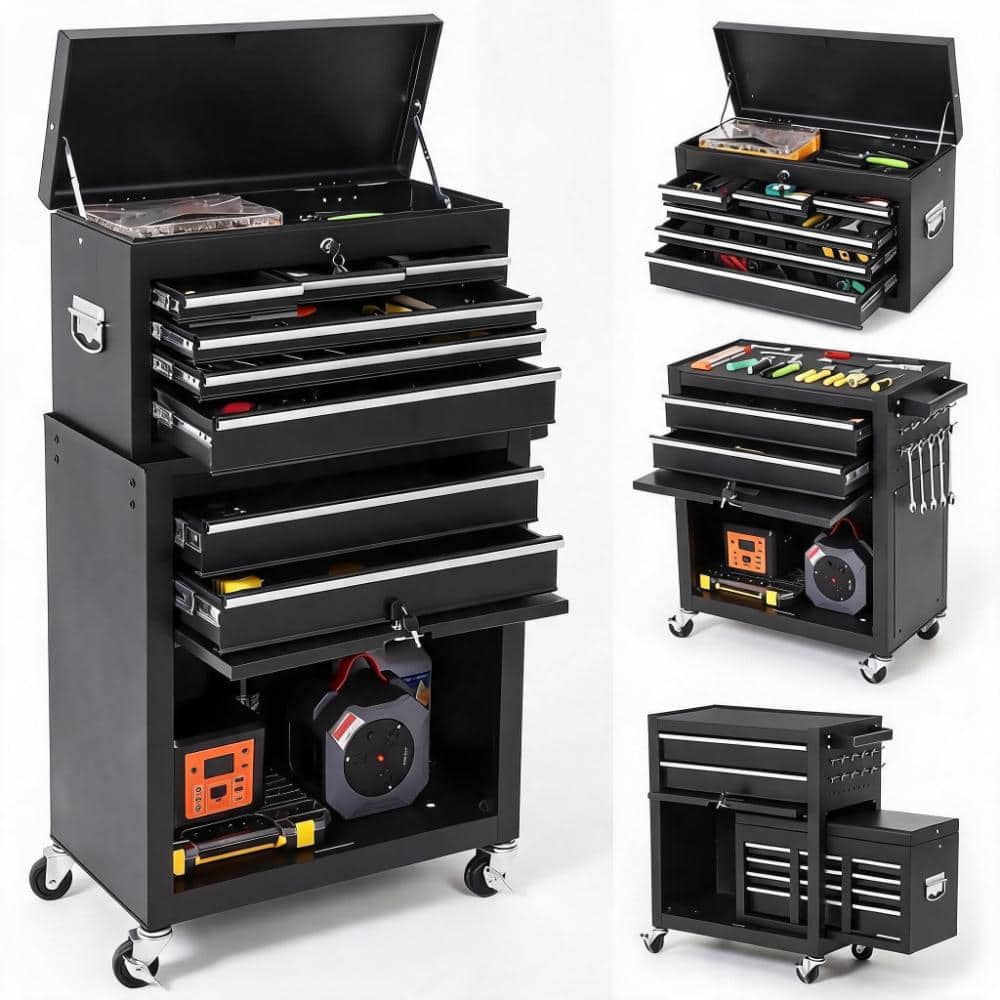 8-Drawer Black Tool Chest Tool Box, Rolling Metal Storage Cabinet with Sliding Drawers, Lockable Tool Cart with Wheels price history on PriceWatchPro
