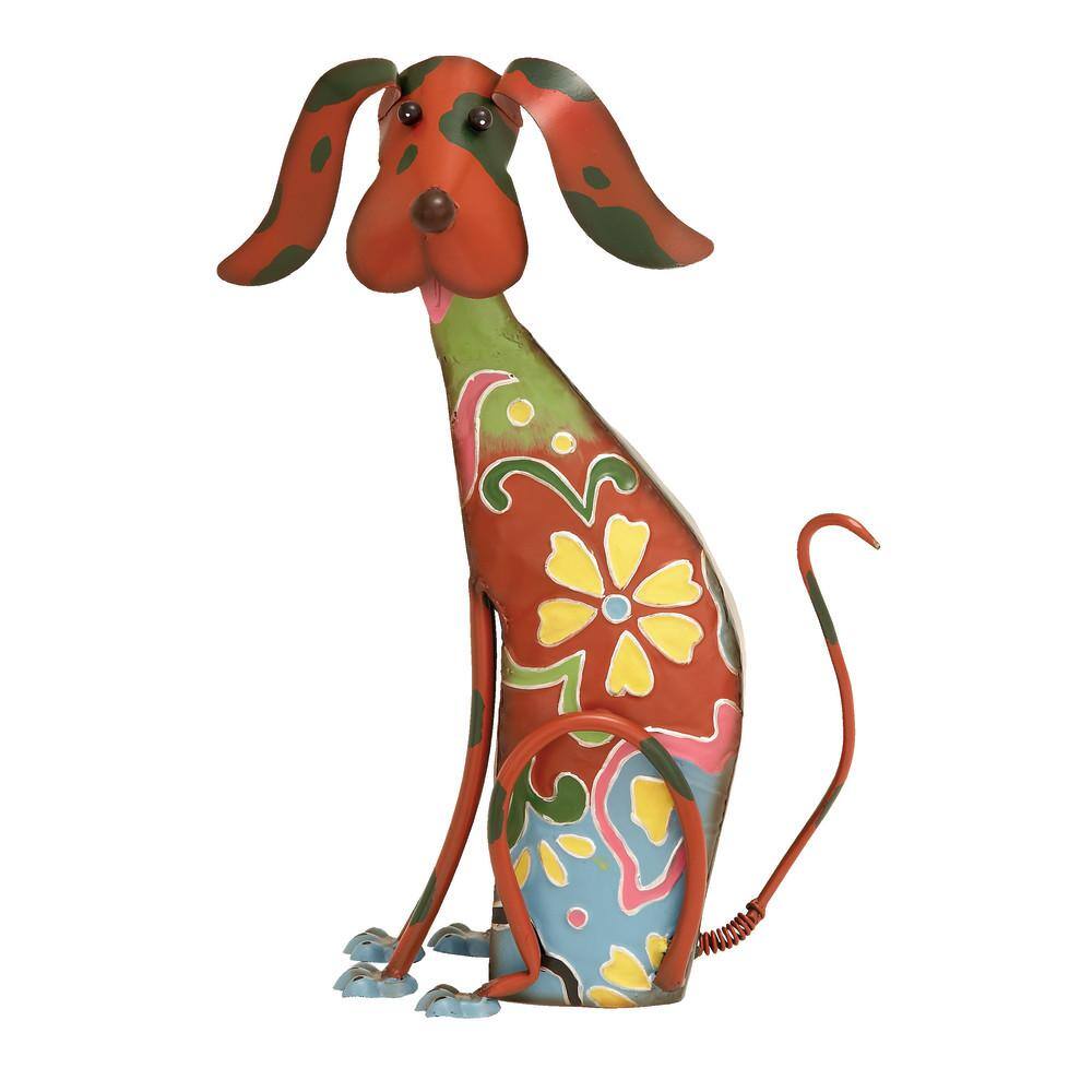 Multicolor Floral Iron Dog Garden Sculpture, 12" x 17"