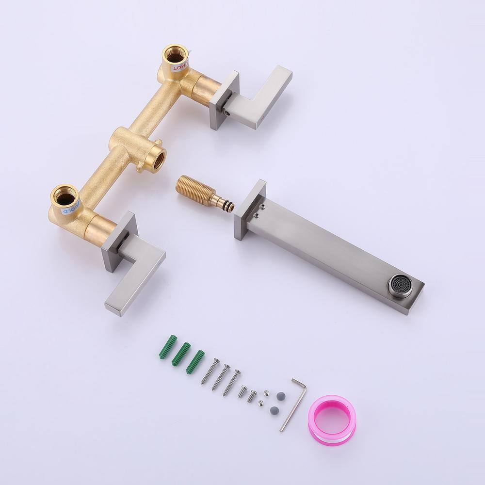 Brushed Nickel Two-Handle Wall Mounted Bathroom Faucet