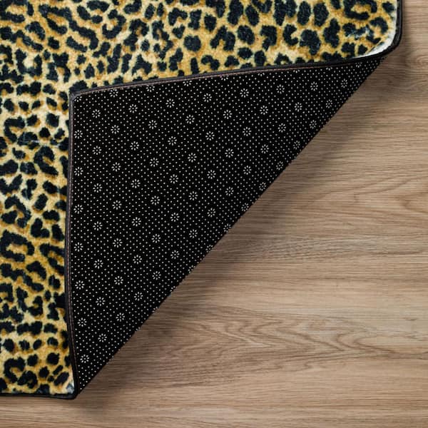 8' Round Gold Animal Print Runner Rug