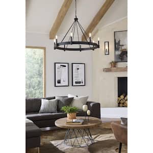 Galloway 1-Light 18 in. Matte Black Modern Farmhouse Wall Bracket with Distressed White Accents