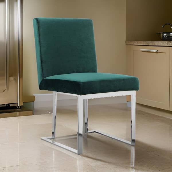 Benjara Green and Chrome Velvet Metal Frame Dining Chair (Set of 2)