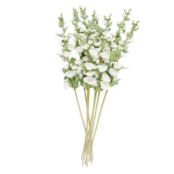 Litton Lane 44 in. White Hollyhock Artificial Flower Stem with Blue Accents (Set of 8)