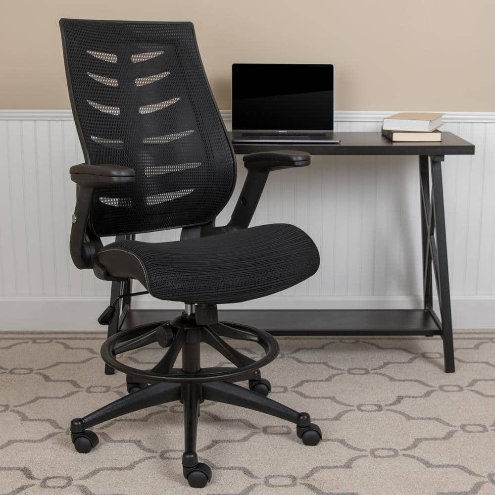 Carnegy Avenue Mesh Adjustable Height Ergonomic Drafting Chair in Black ...