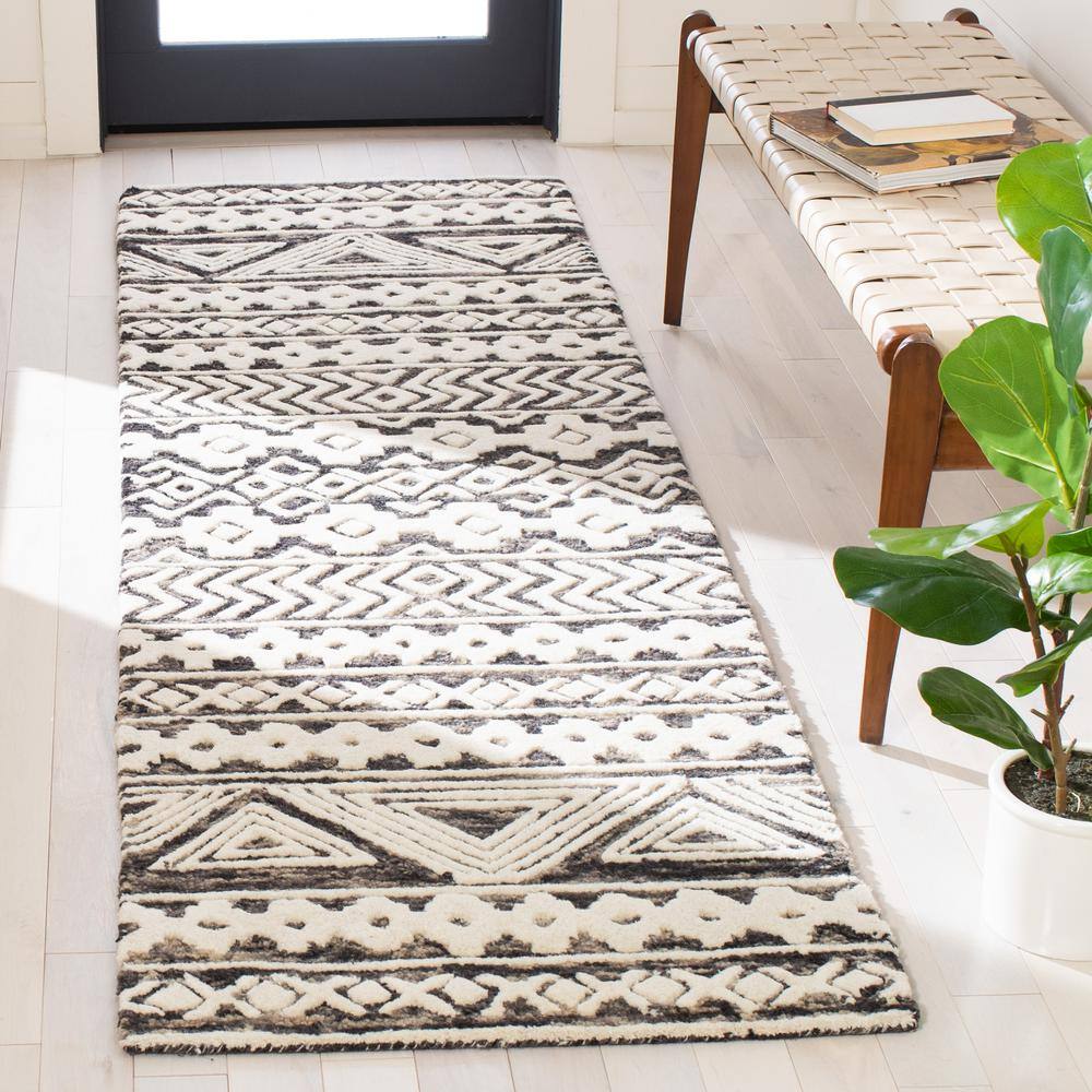 Gray Handmade Tufted Wool Abstract Rug, 27" x 8"