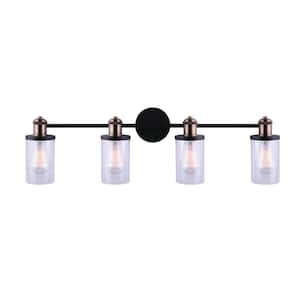Tobias 4-Light Matte Black and Gold Vanity Light with Clear Glass Shades