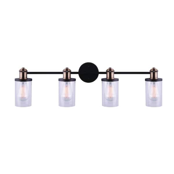 Home Decorators Collection Tobias 4-Light Matte Black and Gold Vanity Light with Clear Glass Shades