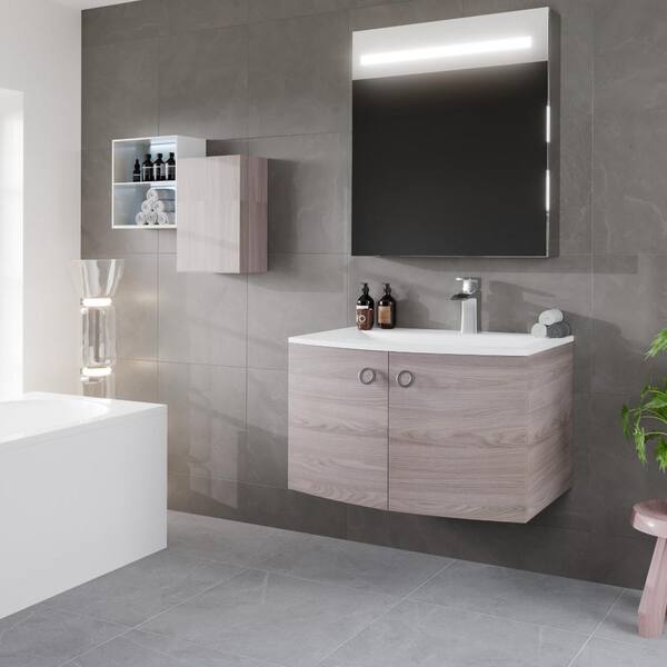 Eviva Romina 28 in. W x 22 in. D x 22 in. H Single Sink Wallmount Bath Vanity in Gray Oak with White Acrylic Top