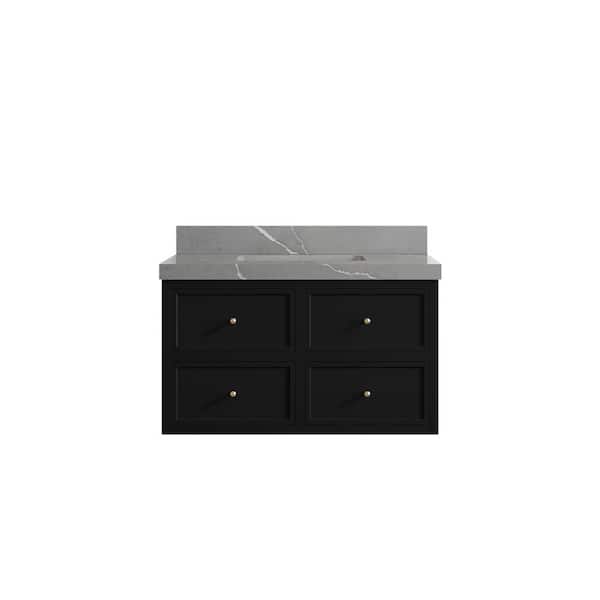 Willow Collections Roswell 36 in. Single Sink Freestanding Black Bath Vanity with Piatra Gray Qt. Top Unassembled