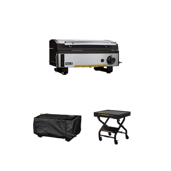 Elite1B 21 in. 1-Burner Black Countertop Griddle, Griddle Cover and Outdoor Countertop Grill Cart Combo