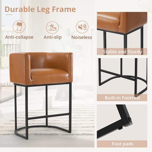 LUE BONA 26 in. Yellowish Brown and Black Low Back Bar Stool