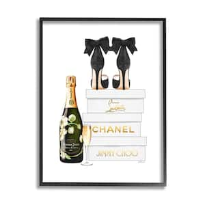 "Champagne Bubbly Black Heel Glam Shoe Boxes" by Amanda Greenwood Framed Print Abstract Texturized Art 16 in. x 20 in.