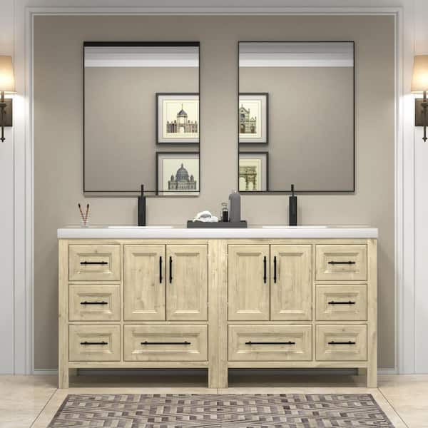 BV Better Vanity VIV 71 in. W x 20 in. D x 35 in. H Double Sink Freestanding Bath Vanity in Pale French Oak with White Acrylic Top