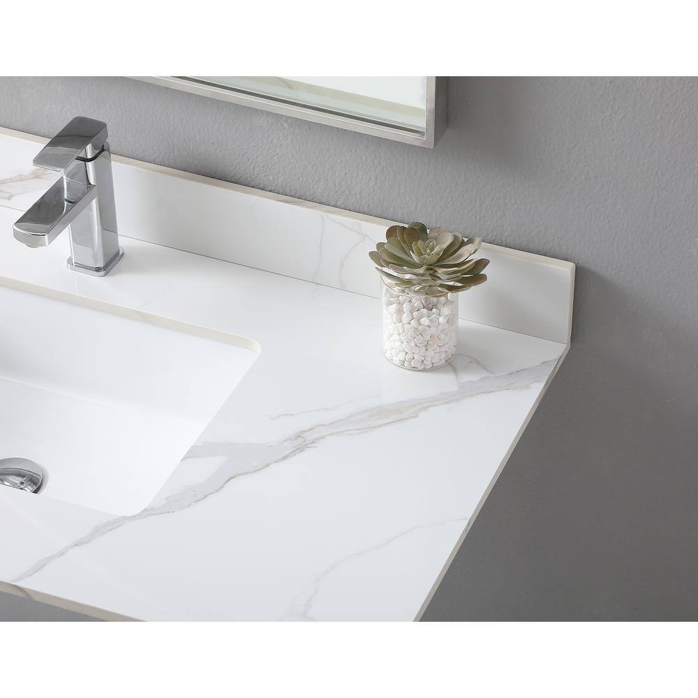 43 in. White Engineered Stone Composite Vanity Top with Rectangular Single Sink