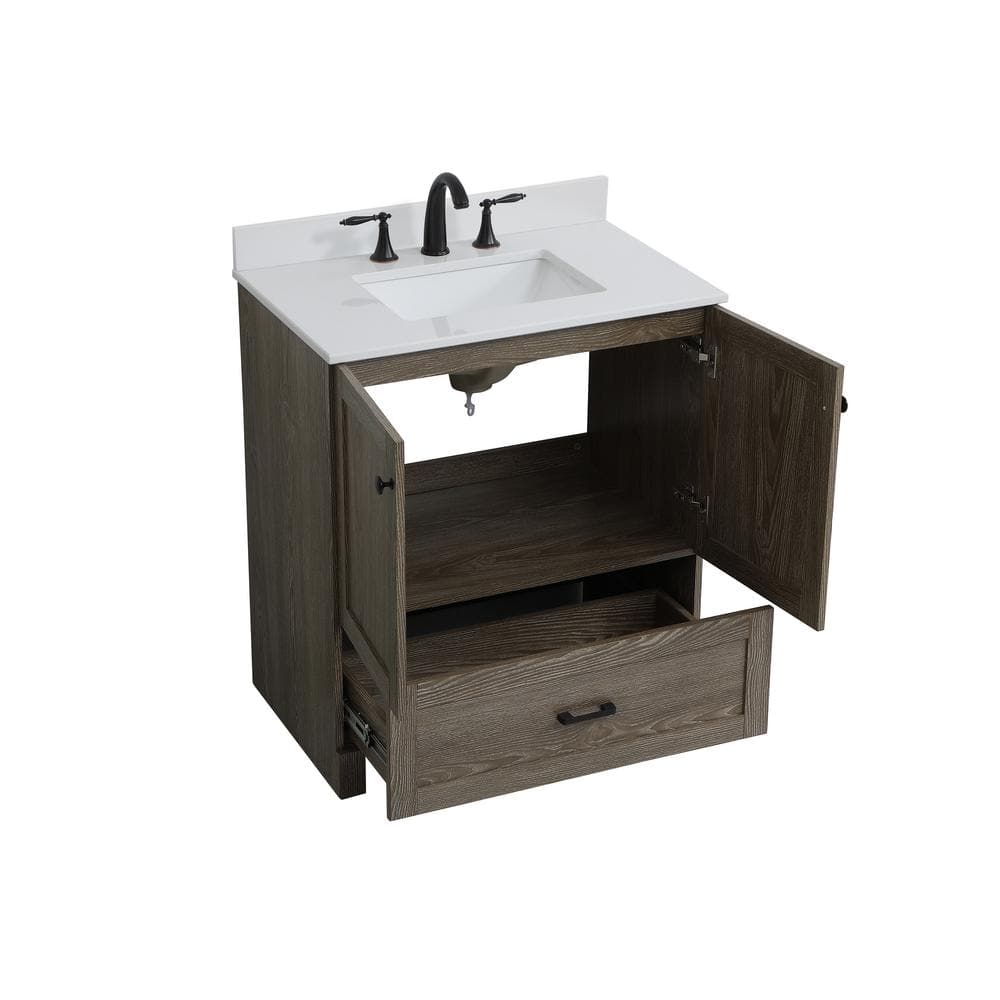 Weathered Oak 30" Single Bathroom Vanity with Porcelain Sink