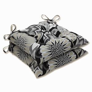 Floral 19 in. x 18.5 in. Outdoor Dining Chair Cushion in Black/White (Set of 2)