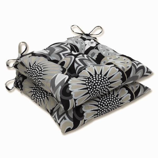 Pillow Perfect Floral 19 in. x 18.5 in. Outdoor Dining Chair Cushion in Black/White (Set of 2)