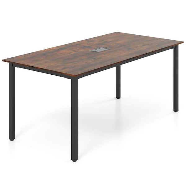 Gymax Brown 71 in. Large Office Table Meeting Desk w/ Cable