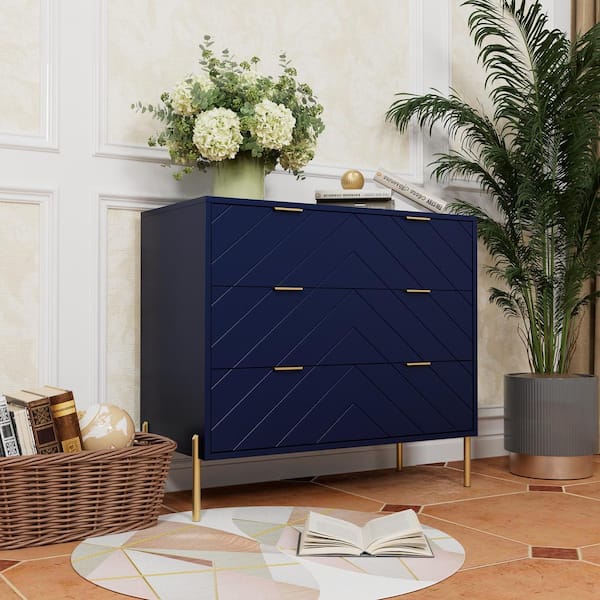 Boyel Living 3-Drawer Blue 15.75 in. W x 31.5 in H Chest of Drawers Storage Cabinet