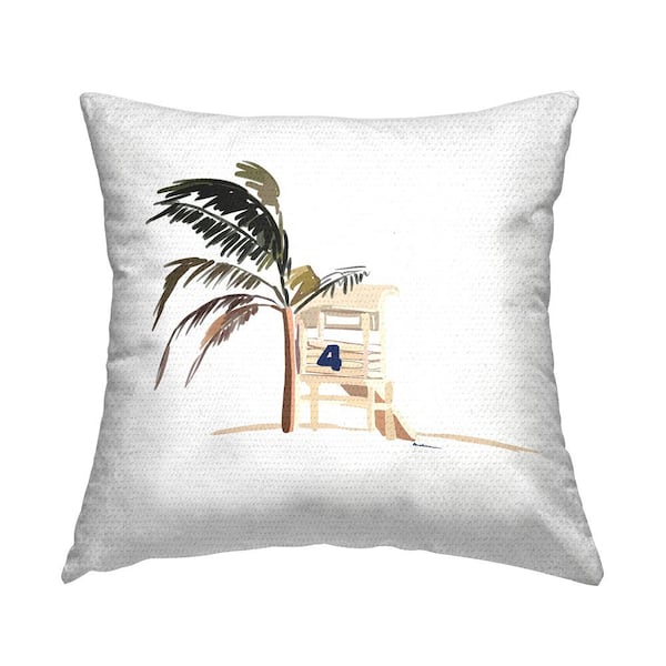 Stupell Industries Windblown Palm Tree Beach Multi-Color Square Outdoor Throw Pillow