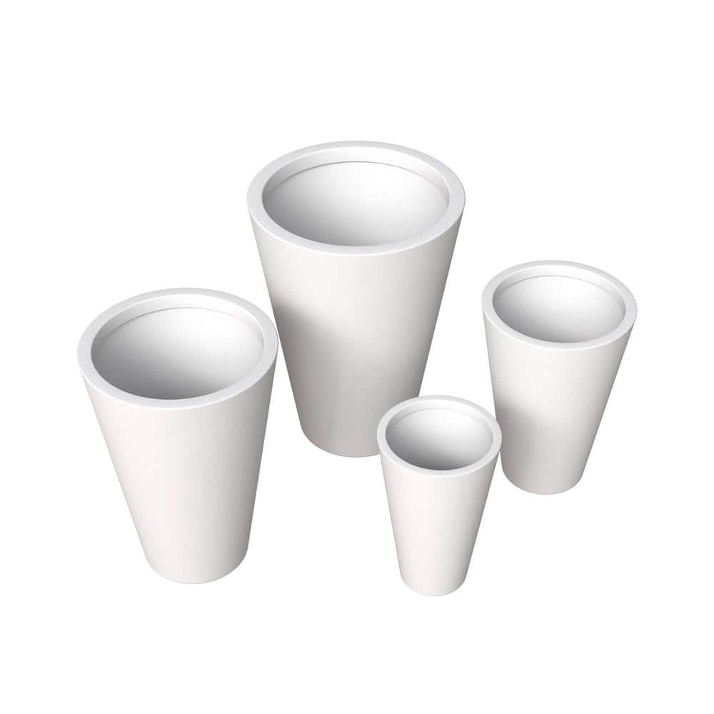 Pebble 4-Piece Fiberstone and MGO Clay Planter Set, Modern Tapered Round Planter Pot for Indoor and Outdoor (White) price history on PriceWatchPro