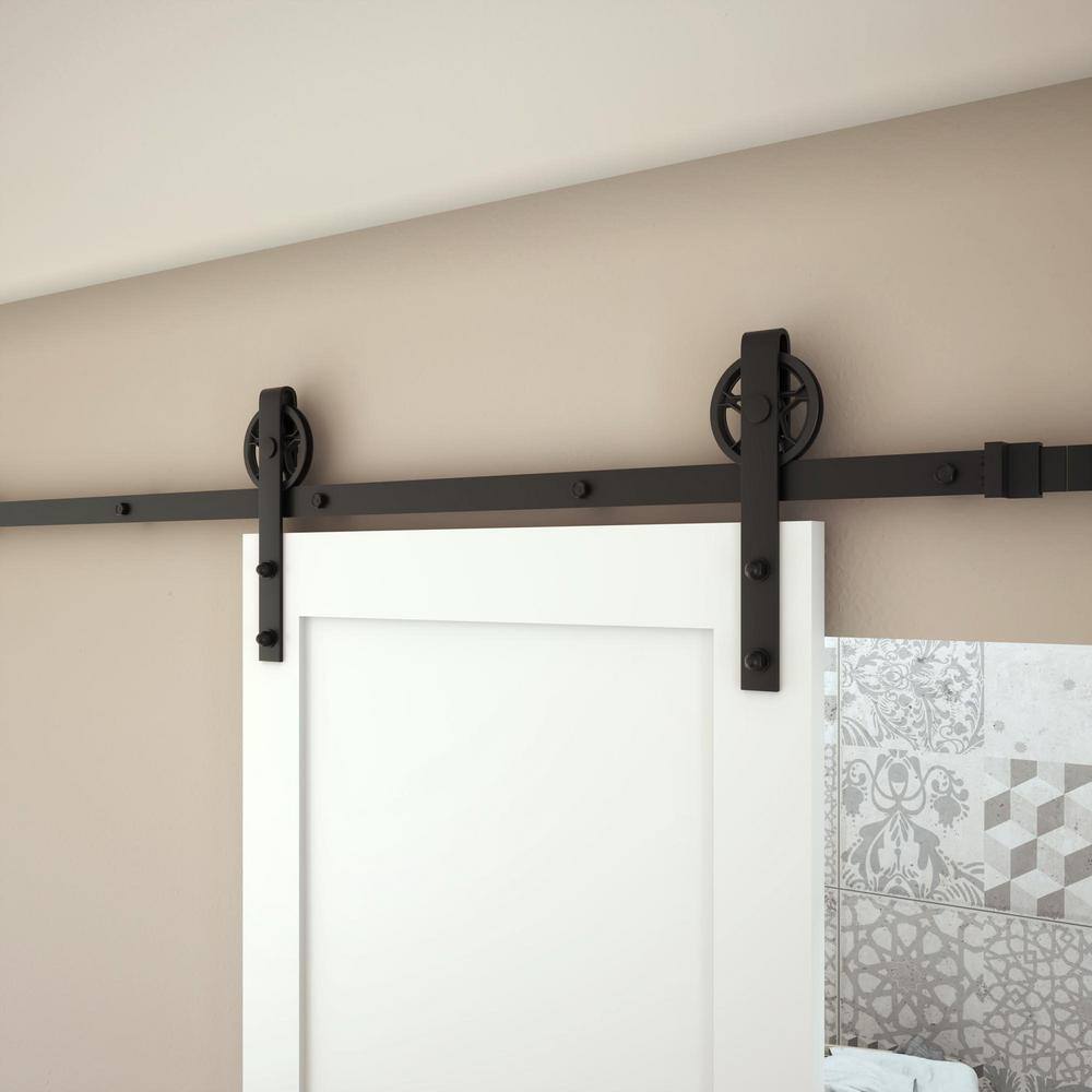 Matte Black Steel Wagon Wheel Barn Door Hardware Kit