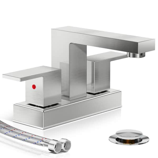 Phiestina Brushed Nickel 2 handles 4 in. Centerset Bathroom Faucet for Sink 2 or 3 Hole