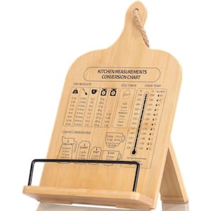 Recipe Holder with Measurement Conversion Chart, Cookbook Stand for Kitchen Counters in Natural Wood