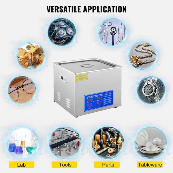 VEVOR Ultrasonic Cleaner 36KHz~40KHz Adjustable Frequency 15L 110V Ultrasonic Jewelry Cleaner w/Digital Timer and Heater Lab Sonic Cleaner for