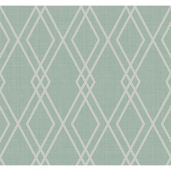 Seabrook Designs 60.75 sq. ft. Aloe and Metallic Silver Dorsey Diamond Geometric Unpasted Paper Wallpaper Roll