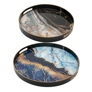 Blue, Gold and Multi-Color Decorative Tray (Set of 2)