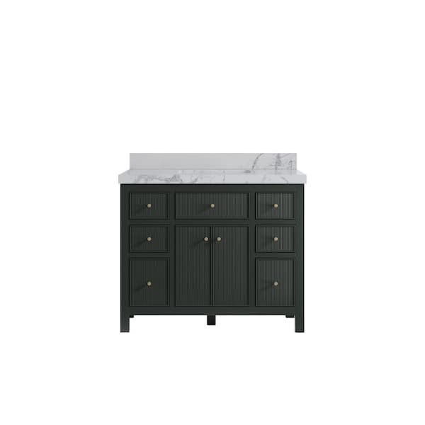 Willow Collections Sonoma 42 in. Single Sink Freestanding Dark Green Bath Vanity with Venatino Quartz Top Unassembled