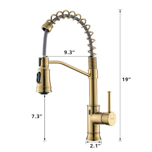 Single Handle Pull Down Sprayer Kitchen Faucet with Touchless Sensor in Brushed Gold