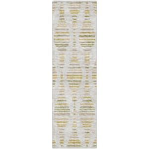 2 ft. x 7 ft. Ivory Mayfield Premium Machine Washable Abstract AMF2027 Runner Rug